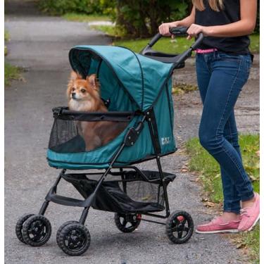 Imagem de Pet Gear Carrinho de bebê Happy Trails sem zíper para gatos/cães, entrada sem zíper, fácil de dobrar com forro removível, cordão de segurança, cesta de armazenamento + suporte de copo, jade