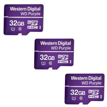 Imagem de Kit 3 Cartões de Memória WD Purple 32GB para Câmeras de Segurança - IN