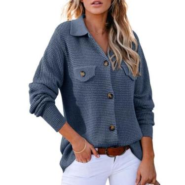 Imagem de Suéter Astylish Waffle Knit para mulheres, azul claro, tamanho L