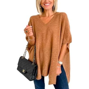 Imagem de Suéter Poncho Melliflo de manga curta com decote em V para mulheres