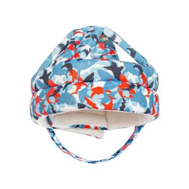 Imagem de EHJRE Capacete de proteção infantil, boné protetor leve e ajustável, chapéu de desenho animado para crianças, meninos e meninas brincando, Tubarão Azul