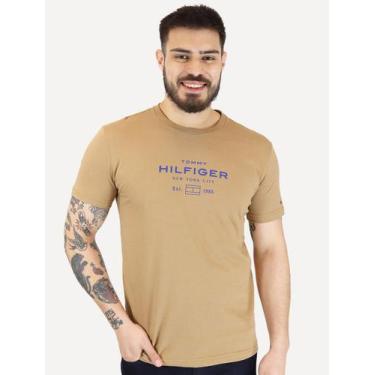 Imagem de Camiseta Tommy Hilfiger Masculina Center New Stack Marrom, M/M