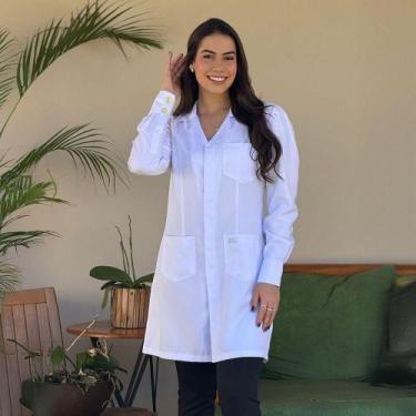 Imagem de Jaleco feminino gabardine acinturado branco manga princesa Blanco Raro