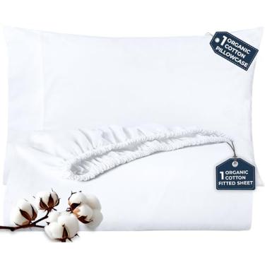 Imagem de Royale Linens Lençol de elástico com fronha – Lençol de casal com 1 fronha – 300 fios 100% algodão orgânico – adequado para colchão de até 45,7 cm de profundidade – ultramacio e respirável – branco