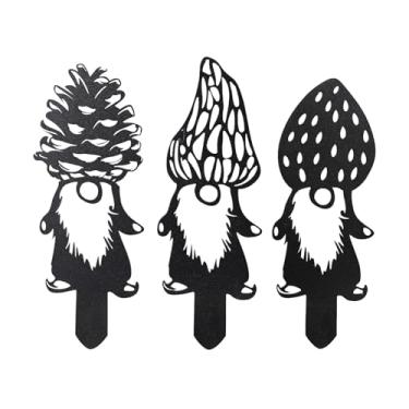 Imagem de KOLYMAX Conjunto de 3 estacas de gnomo de jardim, design decorativo de cogumelo e pinha, arte de quintal de metal para decoração de jardim ao ar livre, 11,4-12,7 cm de largura