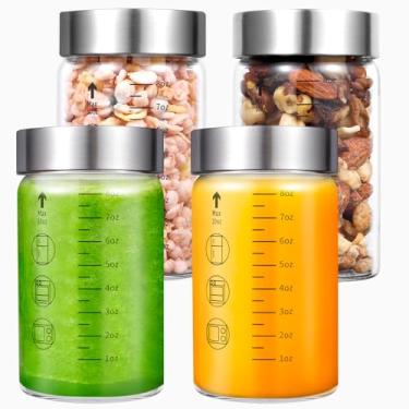 Imagem de WXCWYQR Garrafas de suco de vidro com tampas, garrafas de água de vidro de boca larga de 293 ml, para sucos, proteínas, vitaminas, leite, sem BPA, tampas de aço inoxidável, garrafas coqueteleiras