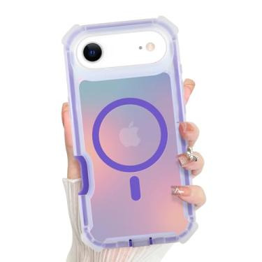 Imagem de Bonoma Capa Plus 2025, traseira iridescente, suporte magnético para capa à prova de choque MagSafe, proteção de alta qualidade de cristal e canto para meninas e mulheres - roxo