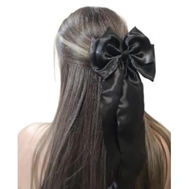 Imagem de Laço da Virgínia- Presilha de Cabelo com Bico de Pato, Acessório Feminino em Cetim 14cm x 24cm.(Preto)