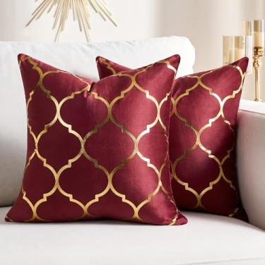 Imagem de Capas de almofada decorativas vinho tinto dourado 35,5 x 91,5 cm de veludo macio capa de almofada decorativa quadrada luxuosa super macia decoração de casa moderna para sofá sofá quarto carro pacote