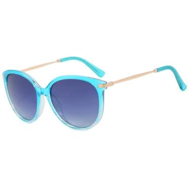 Imagem de Óculos de sol retrô olho de gato, armação grande, luxuoso, de metal, feminino, tendência, masculino, óculos de sol, UV400 (azul, degradê)