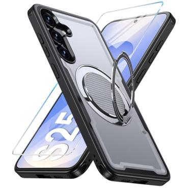 Imagem de Capa para Samsung Galaxy S24/S25 compatível com Mag-Safe, suporte de anel giratório 360, capa com suporte magnético, capa de telefone à prova de choque de grau militar, com protetor de tela, TPU e