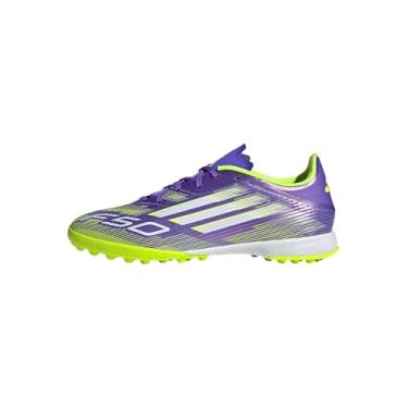 Imagem de Adidas Tênis unissex adulto F50 League Turf, Roxo/branco/limão lúcido, 13 Women/12 Men