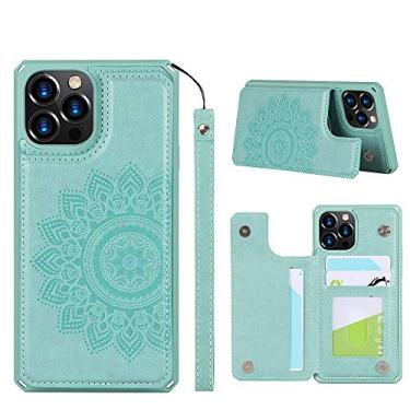 Imagem de ShunJieTech Capa para iPhone 12, capa para iPhone 12 Pro, [porta-cartão de crédito e capa carteira com ranhura] Capa protetora mandala traseira com alça (6,1 polegadas) - verde