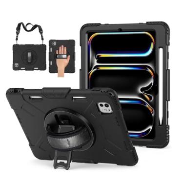 Imagem de TNP Capa protetora para iPad Pro 11 polegadas M4 5ª geração 2024 - Capa à prova de choque com suporte para lápis, alça giratória, suporte ajustável e alça de ombro (modelo: A2836/A2837/A3006), preta