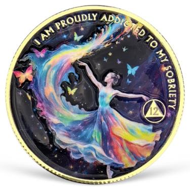 Imagem de Moeda de sobriedade de 12 anos feminina poder AA moeda colorida recuperação AA NA chips e medalhões comemorando 1-15 anos símbolo limpo e sóbrio narcóticos alcoólicos presentes anônimos para mulheres