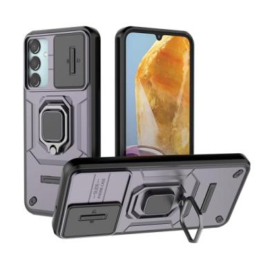 Imagem de SORAKA Capa para Samsung Galaxy M15 5G com suporte e tampa deslizante para câmera Capa Samsung Galaxy M15 5G com placa de metal para suporte magnético para carro Capa de camada dupla em PC e TPU