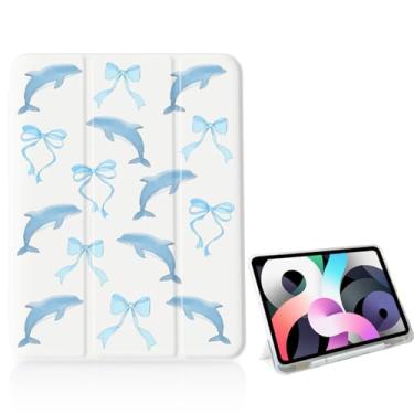 Imagem de OFQKOAKS Capa Blue Bow Dolphin para iPad 10,2 polegadas 9ª/8ª/7ª geração (2021/2020/2019), [suporte de lápis + hibernar/despertar automático], capa protetora fina com suporte triplo e parte traseira