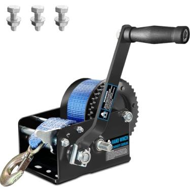 Imagem de AOFCRELI Guincho de reboque de barco Guincho manual de 1,587 kg com alça azul de 10 m, guincho de cabo manual de engrenagem 4: 1/8: 1 com gancho, guincho manual de catraca de 2 vias para guincho de