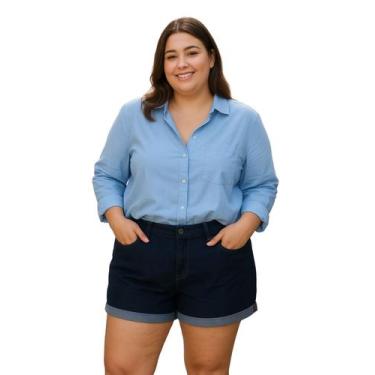 Imagem de Short Jeans Plus Size Feminino Cintura Alta Com Barra Virada - Wju Jea