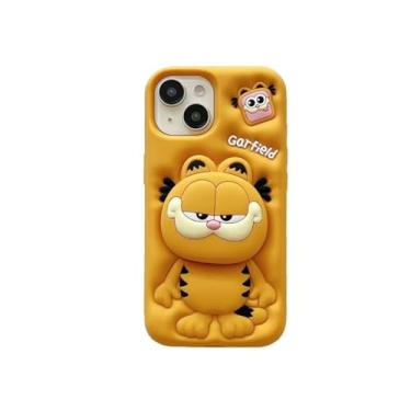 Imagem de Capa de telefone de silicone macio com suporte dobrável para Apple iPhone 15 iPhone15 Garfield gato gatinho cor amarela desenho animado 3D anime animal legal divertido clássico fofo adorável adorável