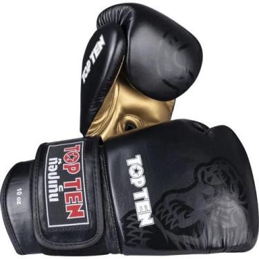Imagem de Luvas de Muay Thai AJARN para sparring - Top Ten, Preto com dourado, 1