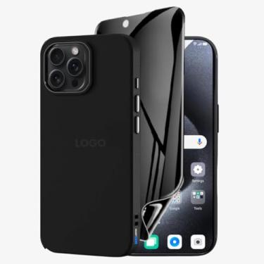 Imagem de Kit Capa Capinha Case Proteção Premium Preta Anti Impactos + Película de Cerâmica Fosca Privacidade Não Quebra, Anti Riscos (iPhone 15 Pro)