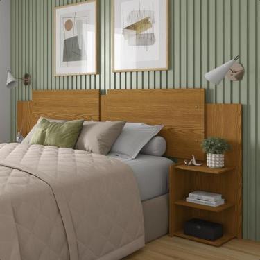 Imagem de Kit Painel de Cama Box Com 2 Mesas de Cabeceira Regulavel Casal, Queen