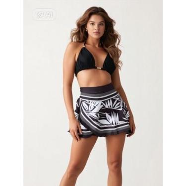 Imagem de Trio De Biquini Juvenil Adulto Cortininha e Calcinha e Saida de Praia 