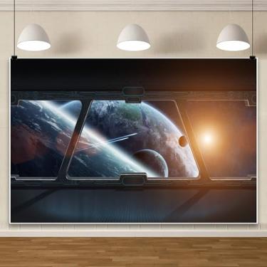 Imagem de AOFOTO Interior de nave espacial de 2,1 x 1,5 m com vista para janela no planeta pano de fundo do universo exploração ficção científica nave espacial fotografia fundo estação espacial tema aniversário cabine de fotos adereços de estúdio vinil