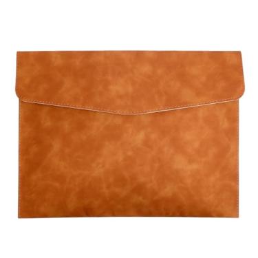 Imagem de XLIUAX Pasta de couro, envelope de couro, pasta de documentos, porta-moscas A4, para documentos, cartas, envelopes à prova d'água, carteira marrom PU envelope com fecho de pressão para recibos de