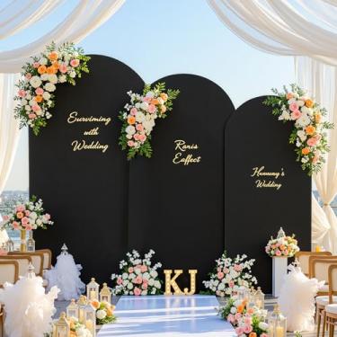 Imagem de Conjunto de 3 capas de arco de casamento com suporte de arco de dois lados, 1,8 m, 1,8 m, elastano de 1,8 m para decoração de fundo de casamento, chá de bebê, festa, banquete, fotografia