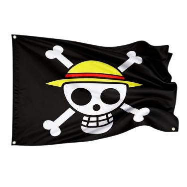Imagem de Para animação de uma peça para decoração de Halloween chapéu de palha Luffy bandeira de pirata multicolorida, 1,5 m x 7,5 m