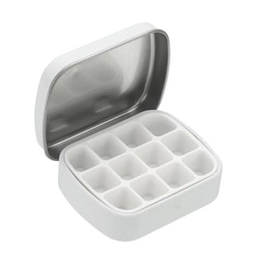 Imagem de PATIKIL Mini caixa de lata de tinta de 12 poços, mini caixa de paleta de estanho de aquarela vazia para viagem, armazenamento portátil de tinta de metal para tinta a óleo acrílica guache, branco fosco