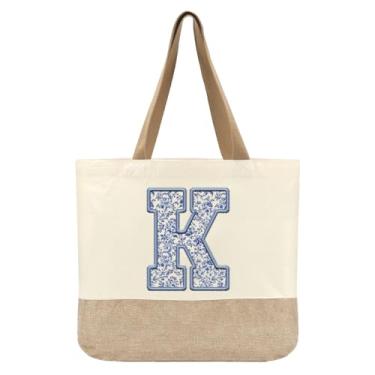 Imagem de Jeteman Sacola de lona inicial, bolsas femininas personalizadas com monograma, presente de aniversário de lua de mel para damas de honra, K, Large