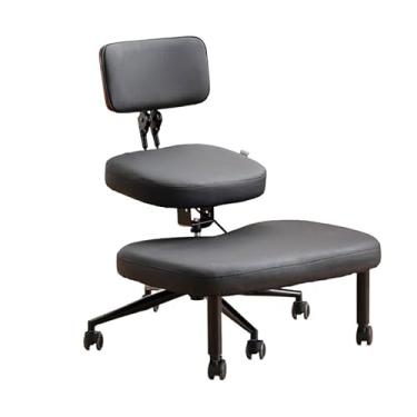 Imagem de Cadeira com pernas cruzadas com rodas, cadeira de mesa ajoelhada ergonômica para casa e escritório, ângulo de assento ajustável, preta
