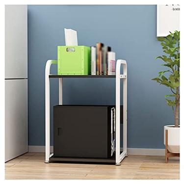 Imagem de Suporte de impressão de 2 camadas para impressora de chão com moldura fixa de metal prateleira de scanner de fax de escritório prateleira multifuncional de armazenamento de especiarias (preto) mesa de