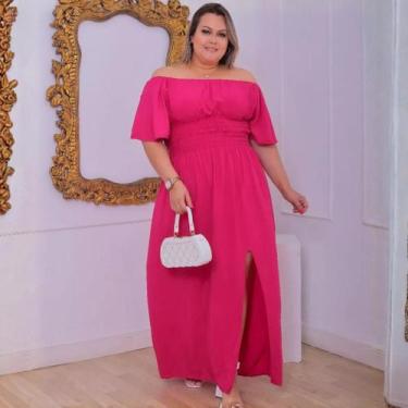 Imagem de Vestido Feminino Longo Plus Size Viscolinho Festa Passeio Casamento Ma