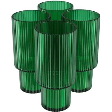 Imagem de American Atelier Copos de bebida, conjunto de 4 (325 ml, verdes), design canelado, vidro premium, estilo Art Deco, copos de coquetel