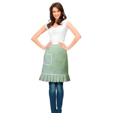 Imagem de Avental de Cozinha Vizapi 70X55Cm Saia Poa Verde Branco, Feminino, BRA