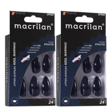 Imagem de Kit 2 Unhas Postiças Stiletto Azul Marinho UP502 - Macrilan