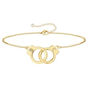 Imagem de M MOOHAM Pulseiras de algema com inicial para mulheres e meninas – presentes para mãe, filha, irmã, casais, pulseiras de amizade, banhado a ouro 14 K, pulseira de duas letras, joias, presentes de
