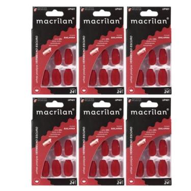 Imagem de Kit 6 Unhas Postiças Bailarina Vermelho Escuro UP401 - Macrilan