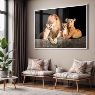 Imagem de Quadro com Moldura e Acrilico Cristal Vidro Sala Quarto Leão Família Decorativo Horizontal Grande Hall