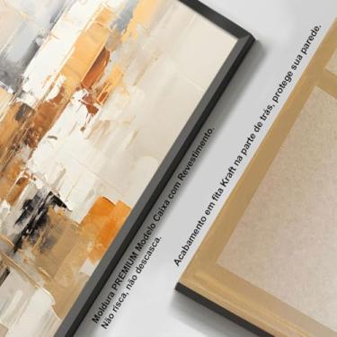 Imagem de Quadro com Moldura e Acrilico Cristal Vidro Sala Quarto Pintura Arte Abstrato Bege Branco Marrom Dourado Decorativo Horizontal Grande Hall