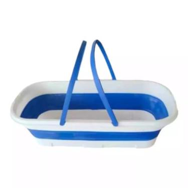 Imagem de Balde Retrátil Flexível Dobrável Retangular Silicone Cesto Multiuso Com Rodinha(AZUL BRANCO)