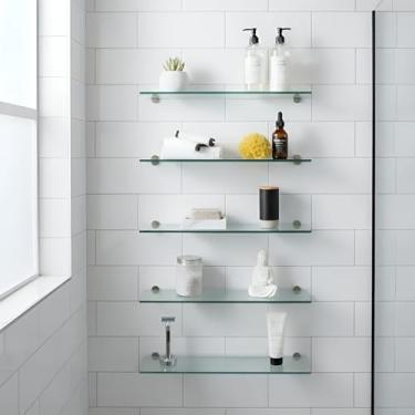 Imagem de Kit 5 Prateleiras de Vidro Verde 40x10 cm – Multiuso para Banheiro, Cozinha ou Escritório | Beleza e Funcionalidade em um só Produto.