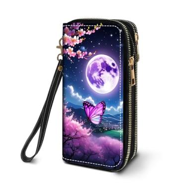 Imagem de FVAENDHIO Carteira feminina de grande capacidade de couro PU com zíper duplo, bolsa de mão multifuncional com alça de pulso removível para smartphone/moeda/cartão/dinheiro, arte em aquarela Pug