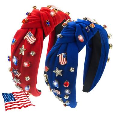 Imagem de Bandana IDDFEVE 4 de julho Rhinestone Knotted USA Flag x2