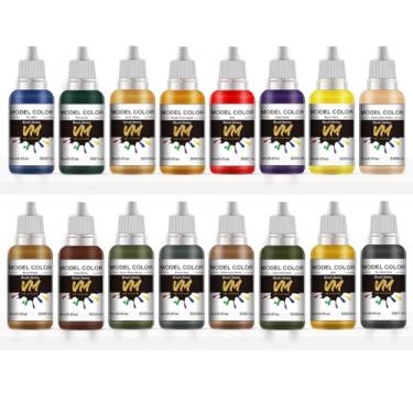 Imagem de VM Miniatura 16 frascos x 18 ml Conjunto de tinta ecológica à base de água pigmento velocidade cor do modelo, resistente à luz e não desbota para resina/metal/plástico/modelos (cores básicas em