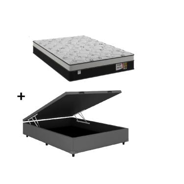 Imagem de Cama Box Baú Casal Cinza Colchão Alfa Molas Ensacadas 138x188 - Plumatex